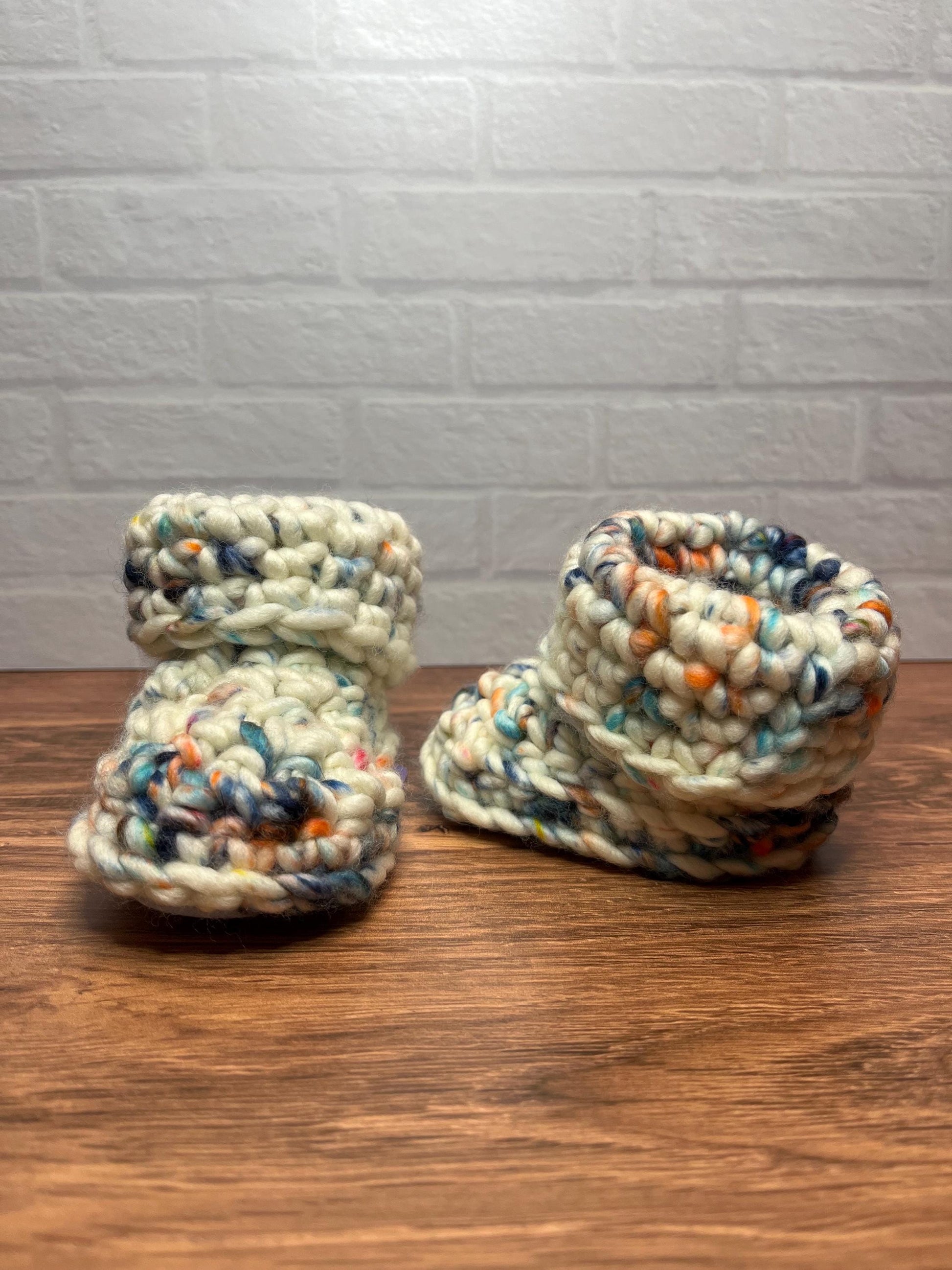 3-6 months - Luxury White Blue “My First Easter” Merino Wool Crochet Baby Booties - Hand Crocheted Baby Booties with Hand Dyed Yarn