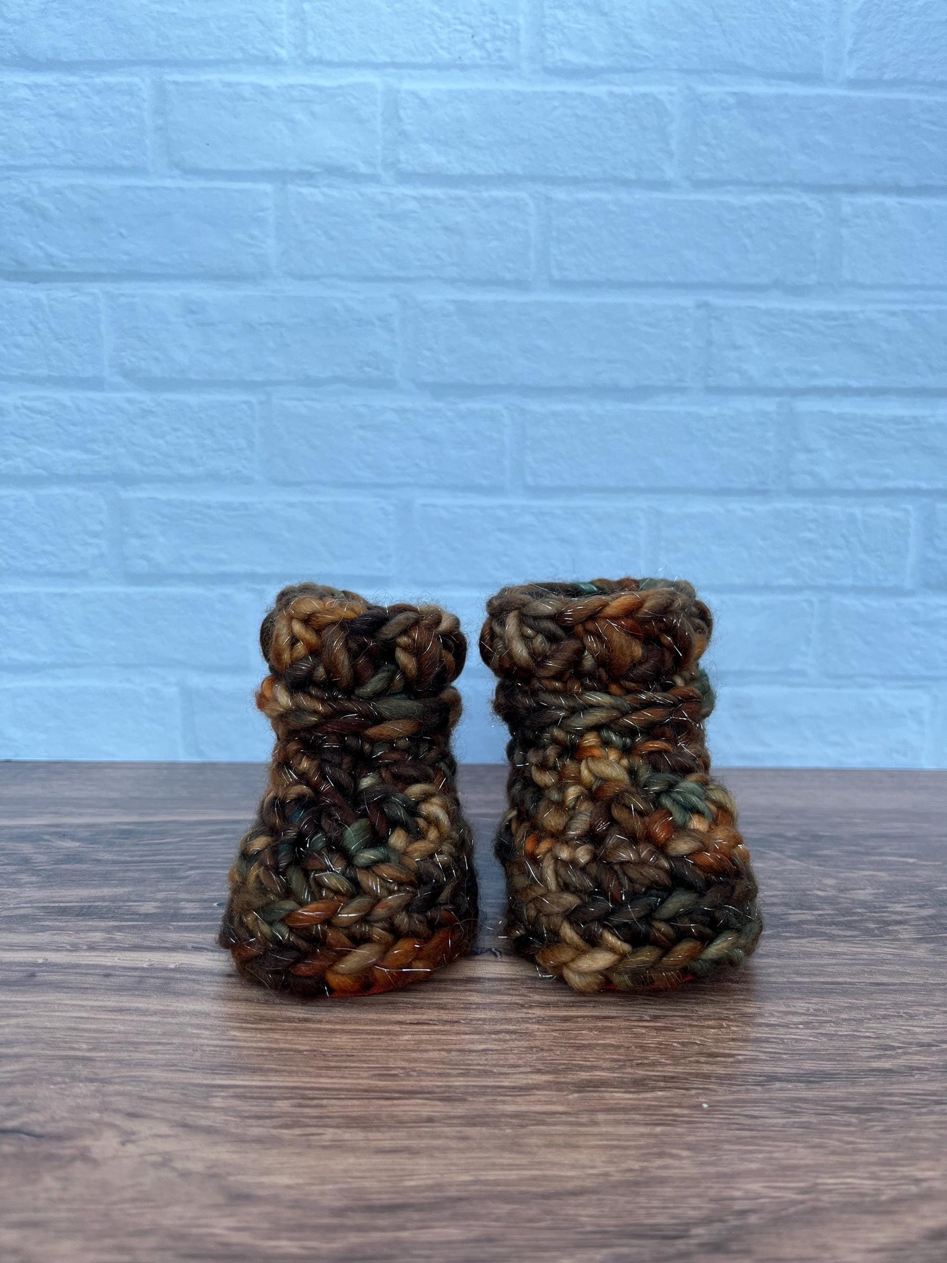 3-6 months - Luxury Sparkly “Little Pumpkin” Merino Wool Crochet Baby Booties - Hand Crocheted Baby Booties with Hand Dyed Yarn