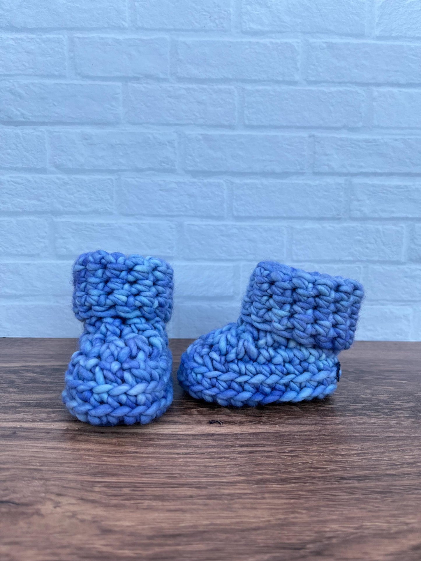 3-6 months - Luxury Blue “Little Brother” Merino Wool Crochet Baby Booties - Hand Crocheted Baby Booties with Hand Dyed Yarn