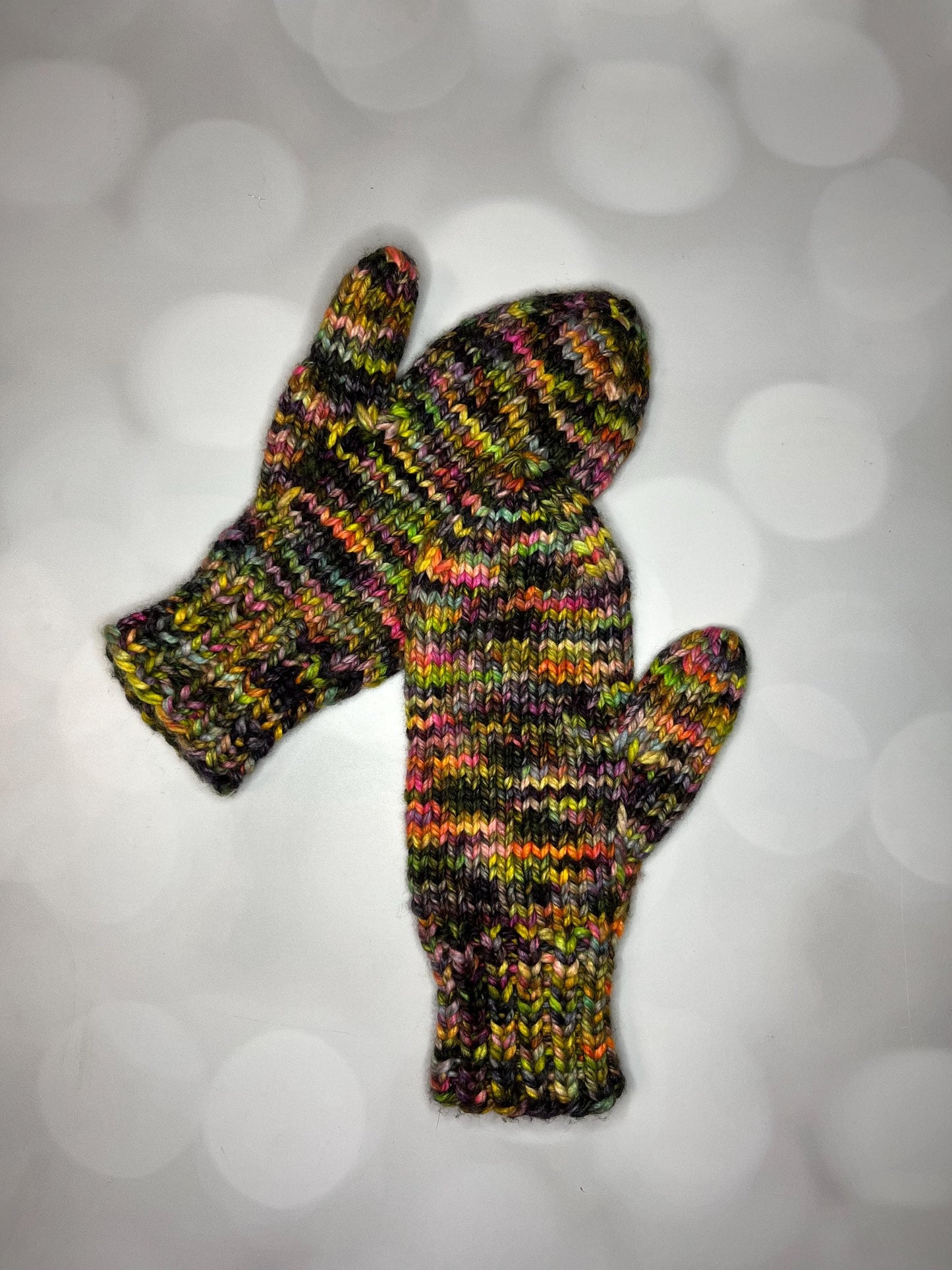 Luxury Rainbow Merino Wool and Silk Knit Mittens - Skating Rink Carpet Hand Knit Mittens with Hand Dyed Yarn