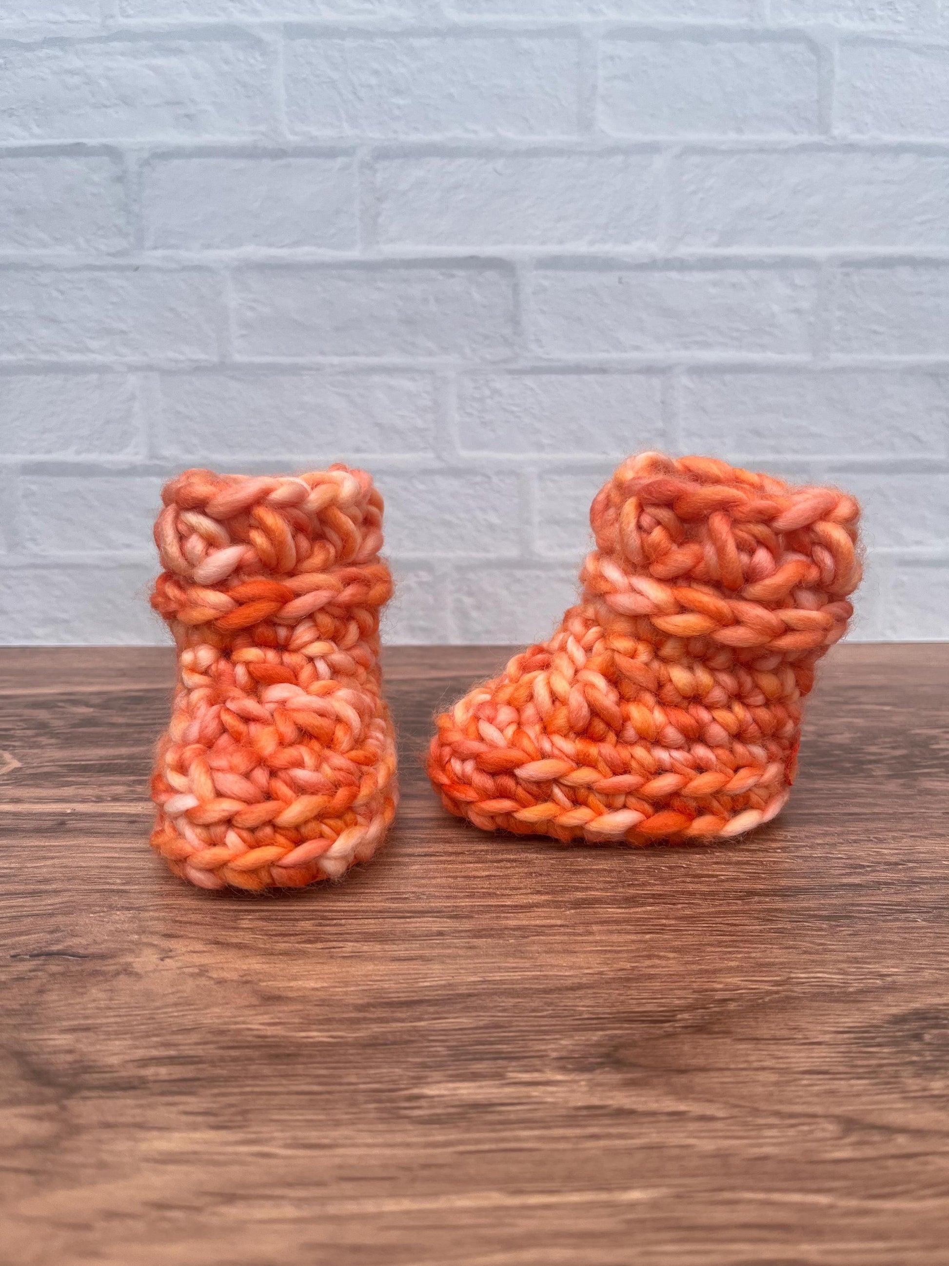 0-3 months - Luxury Orange “Little Pumpkin” Merino Wool Crochet Baby Booties - Hand Crocheted Baby Booties with Hand Dyed Yarn