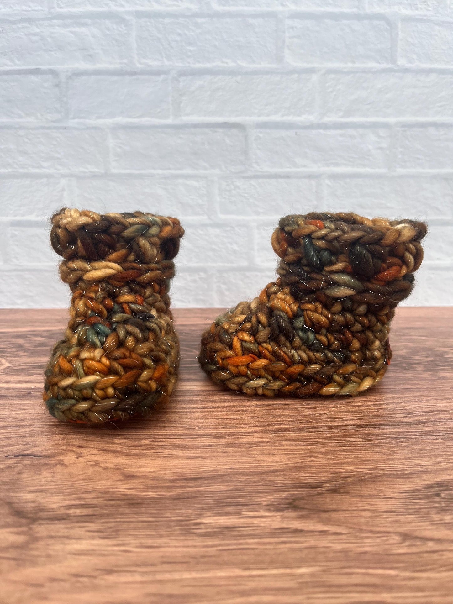 3-6 months - Luxury Sparkly “Little Pumpkin” Merino Wool Crochet Baby Booties - Hand Crocheted Baby Booties with Hand Dyed Yarn