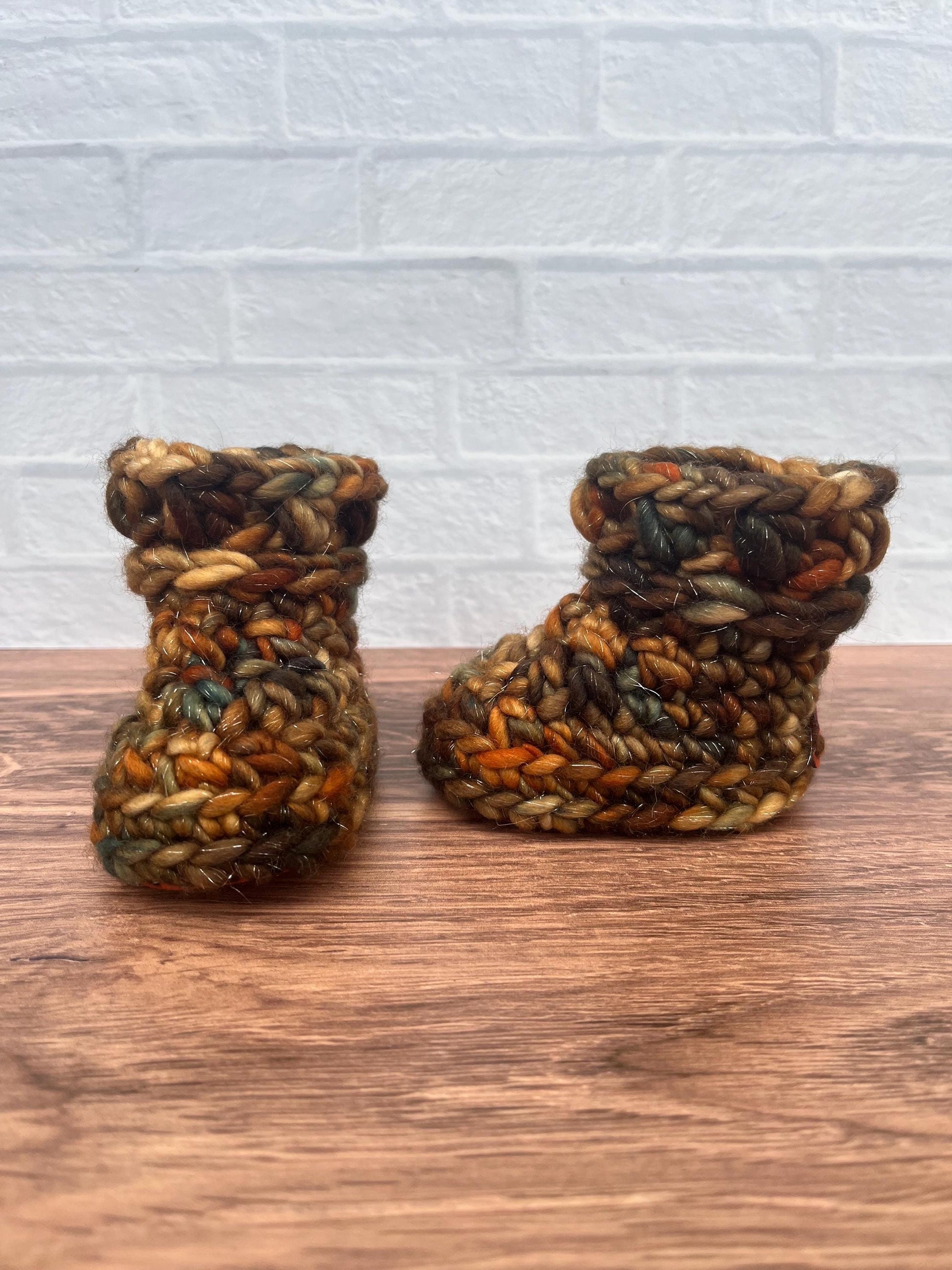 3-6 months - Luxury Sparkly “Little Pumpkin” Merino Wool Crochet Baby Booties - Hand Crocheted Baby Booties with Hand Dyed Yarn
