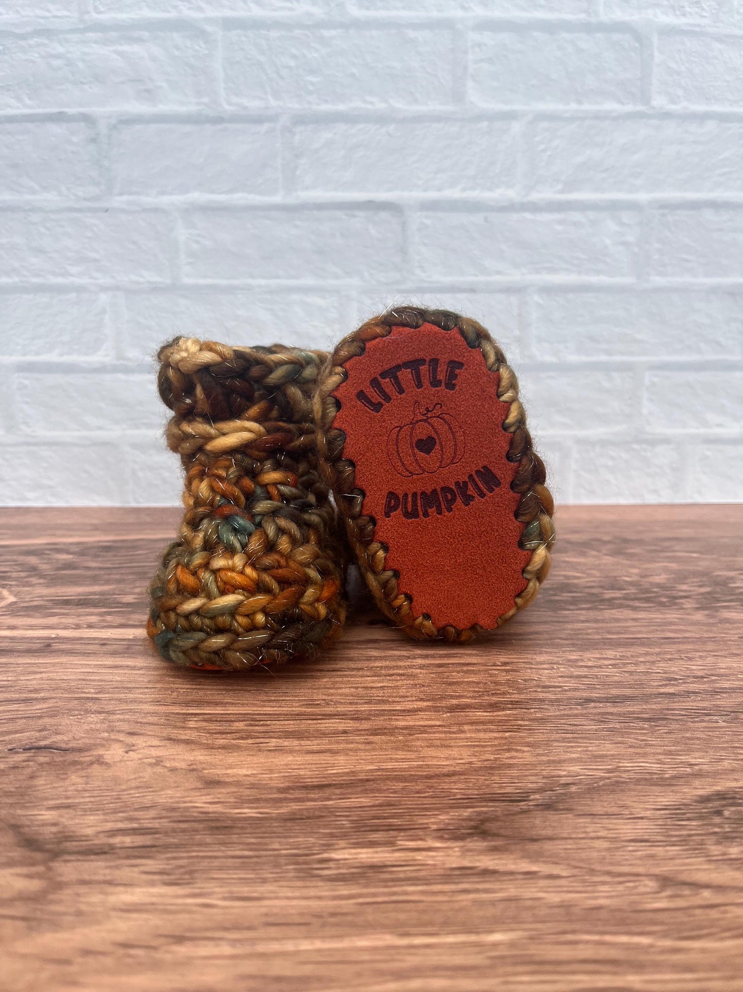 3-6 months - Luxury Sparkly “Little Pumpkin” Merino Wool Crochet Baby Booties - Hand Crocheted Baby Booties with Hand Dyed Yarn