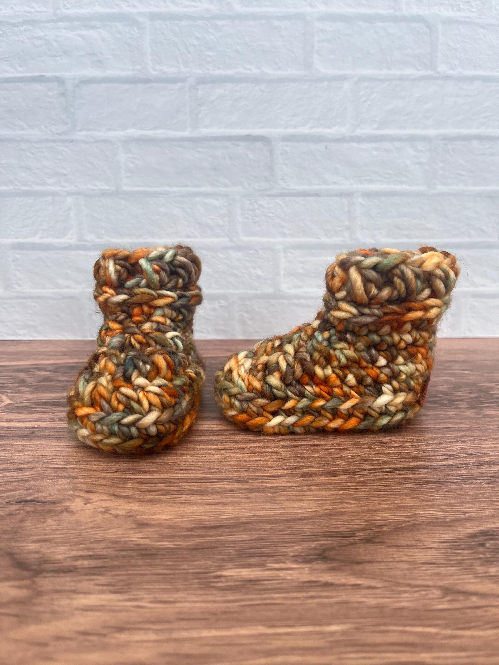 3-6 months - Luxury Sparkly “Little Pumpkin” Merino Wool Crochet Baby Booties - Hand Crocheted Baby Booties with Hand Dyed Yarn
