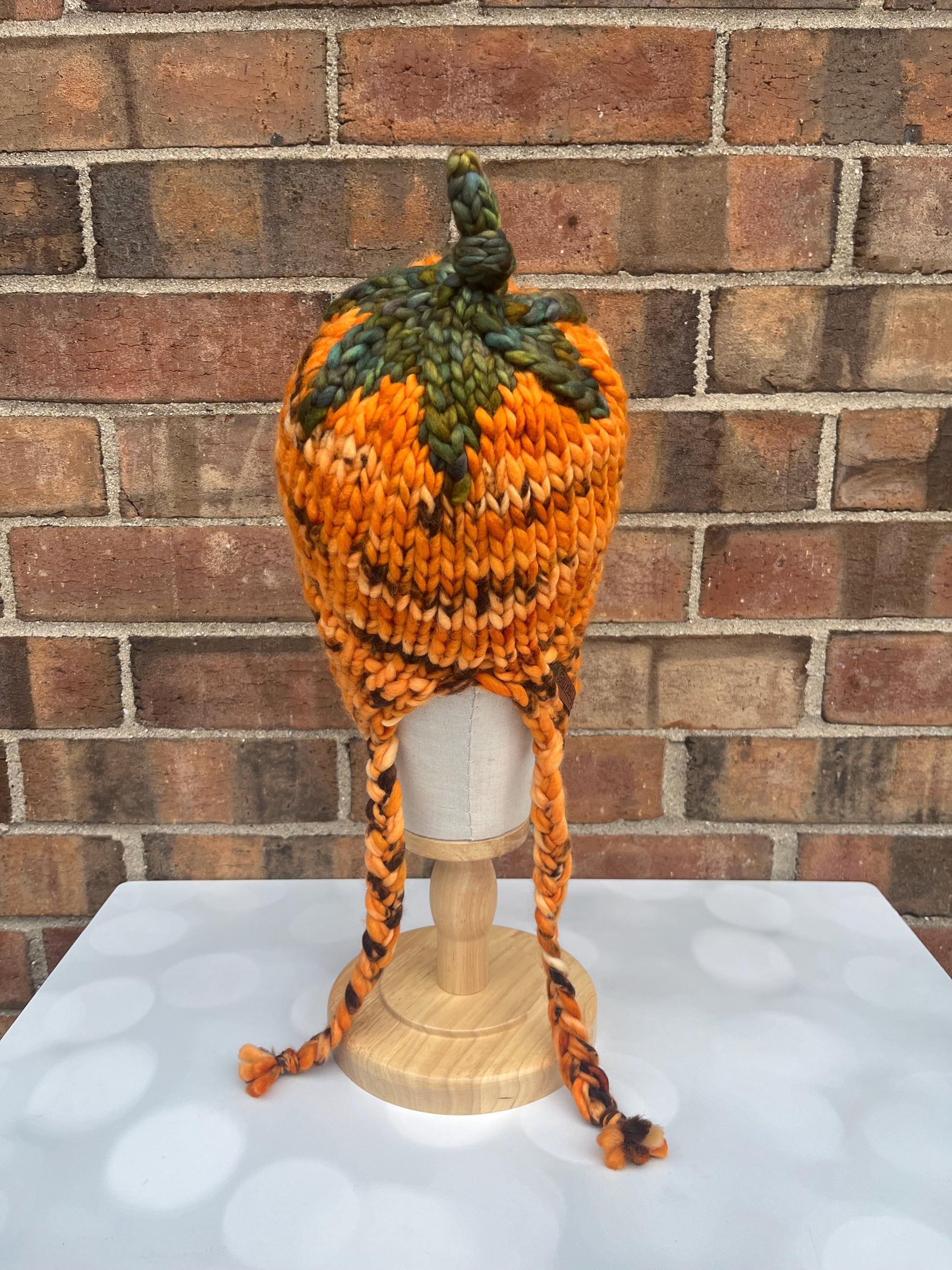 Luxury Orange Pumpkin Split Brim Merino Wool Knit Hat - Bonnet Style Knit Hat with Hand Dyed Yarn