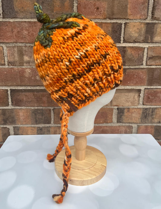 Luxury Orange Pumpkin Split Brim Merino Wool Knit Hat - Bonnet Style Knit Hat with Hand Dyed Yarn
