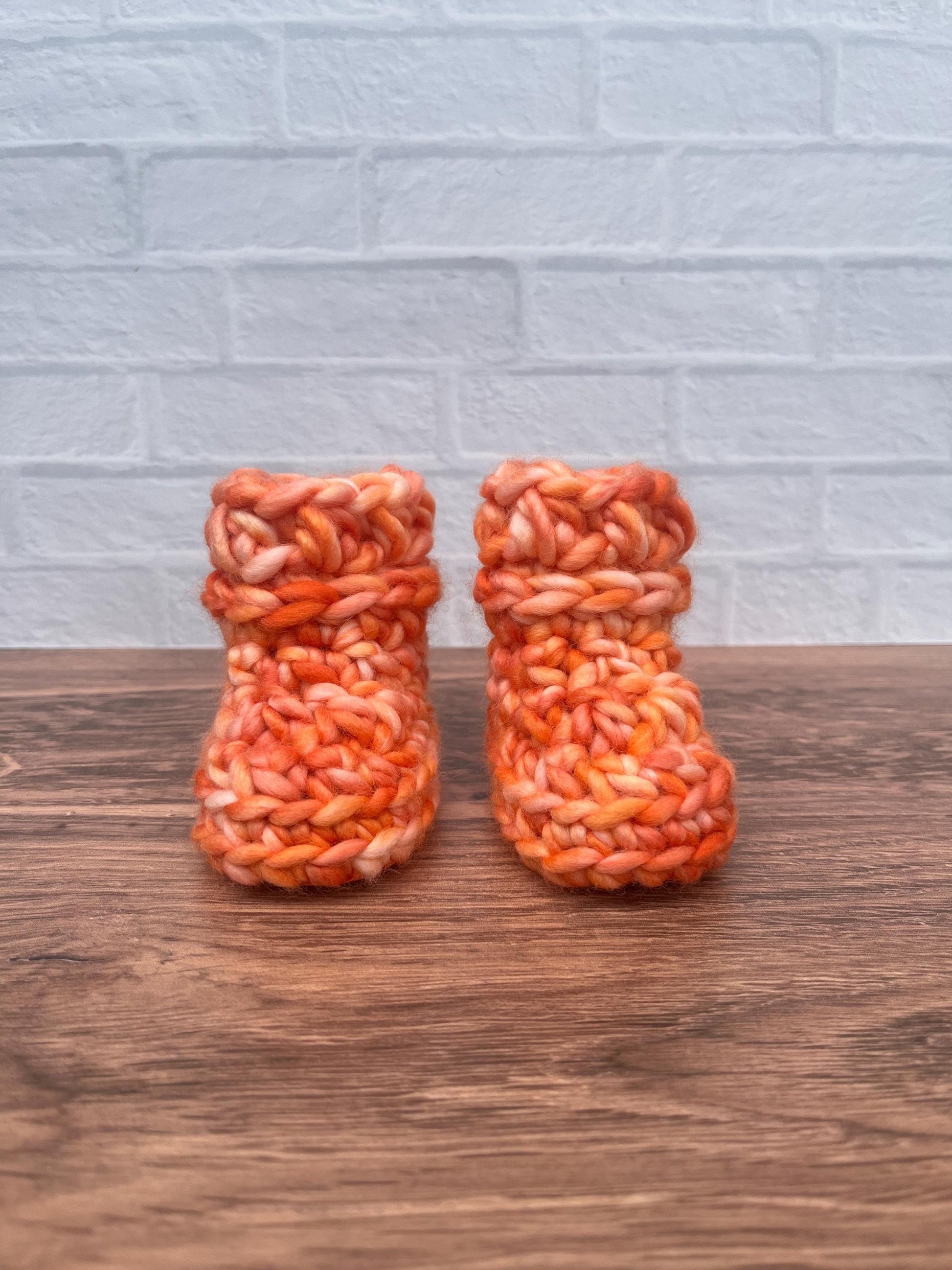0-3 months - Luxury Orange “Little Pumpkin” Merino Wool Crochet Baby Booties - Hand Crocheted Baby Booties with Hand Dyed Yarn