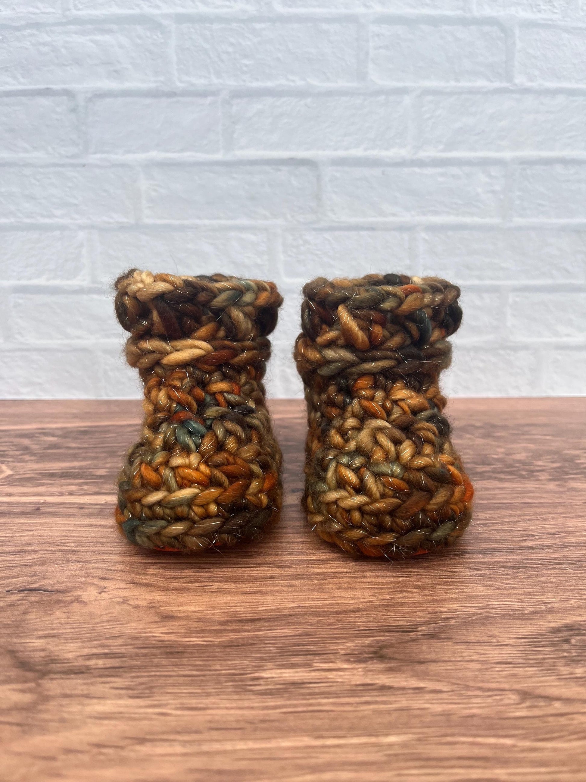 3-6 months - Luxury Sparkly “Little Pumpkin” Merino Wool Crochet Baby Booties - Hand Crocheted Baby Booties with Hand Dyed Yarn
