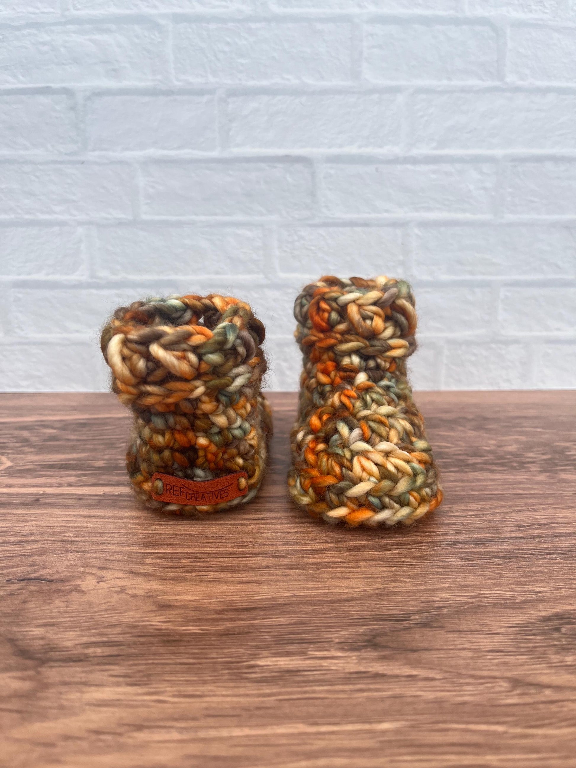 3-6 months - Luxury Sparkly “Little Pumpkin” Merino Wool Crochet Baby Booties - Hand Crocheted Baby Booties with Hand Dyed Yarn