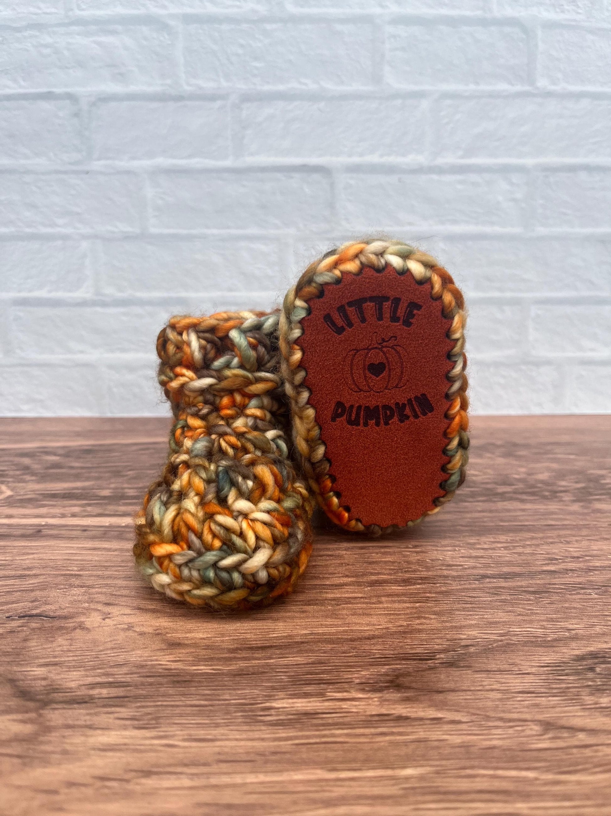 3-6 months - Luxury Sparkly “Little Pumpkin” Merino Wool Crochet Baby Booties - Hand Crocheted Baby Booties with Hand Dyed Yarn