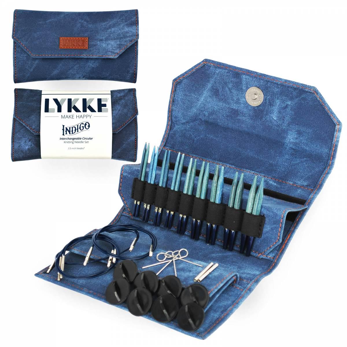 Lykke Knitting Needles - Indigo 3.5" Interchangeable Circular Needle Set - Azure Denim Effect
