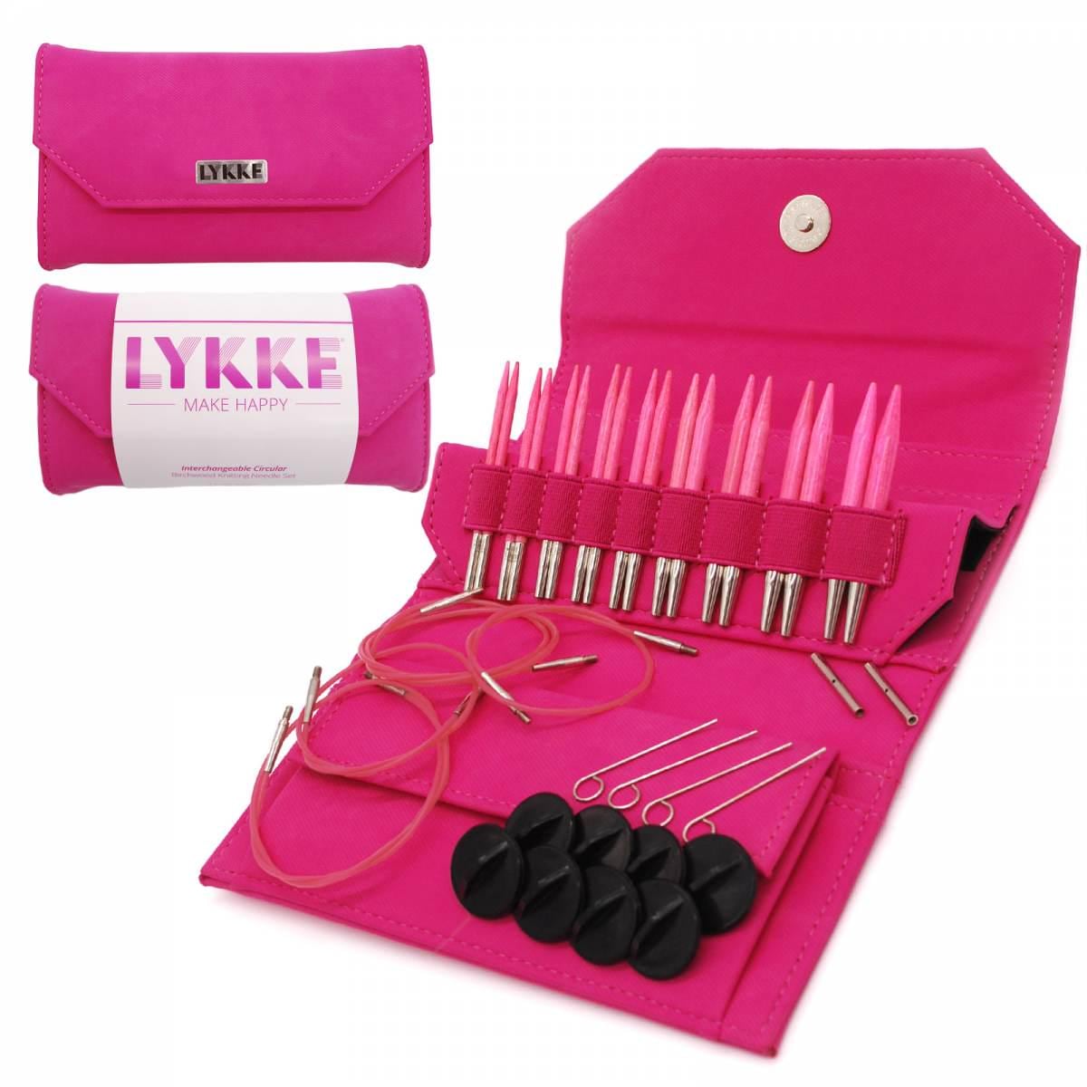 Lykke Knitting Needles - Blush 3.5" Interchangeable Circular Needle Set - Fuchsia Denim Effect