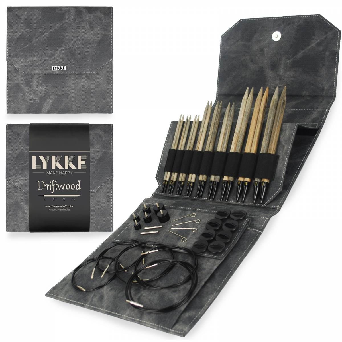 Lykke Knitting Needles - Driftwood Long Interchangeable Circular Needle Set - Grey Denim Effect