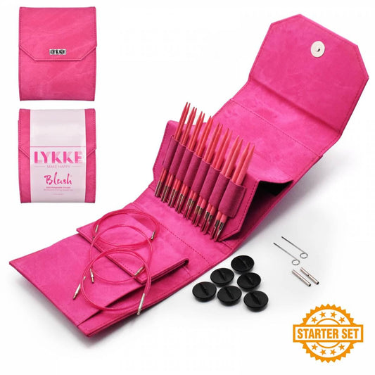 Lykke Knitting Needles - Blush Starter 5" Interchangeable Circular Needle Set - Fuchsia Denim Effect