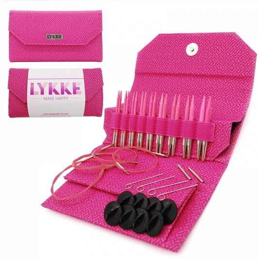 Lykke Knitting Needles - Blush 3.5" Interchangeable Circular Needle Set - Magenta Basketweave