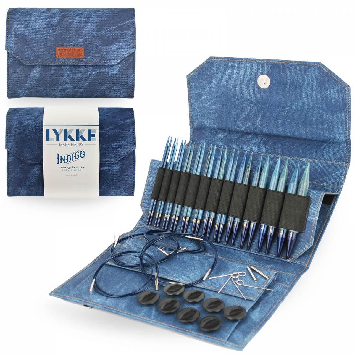 Lykke Knitting Needles - Indigo 5" Interchangeable Circular Needle Set - Azure Denim Effect