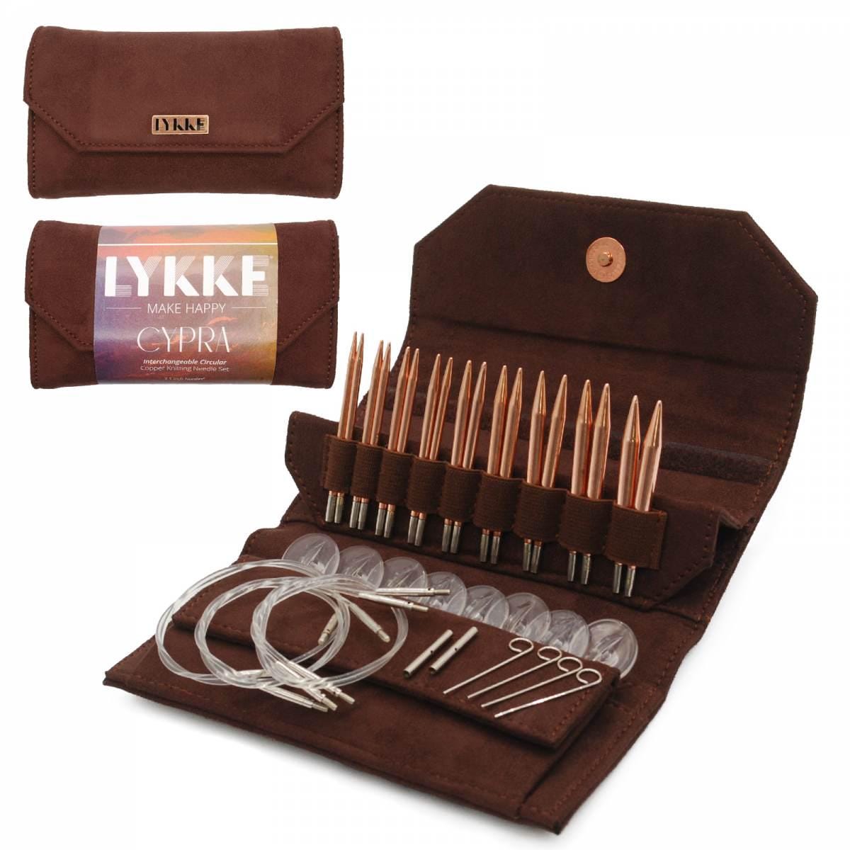 Lykke Knitting Needles - Cypra 3.5" Interchangeable Circular Needle Set - Brown Vegan Suede