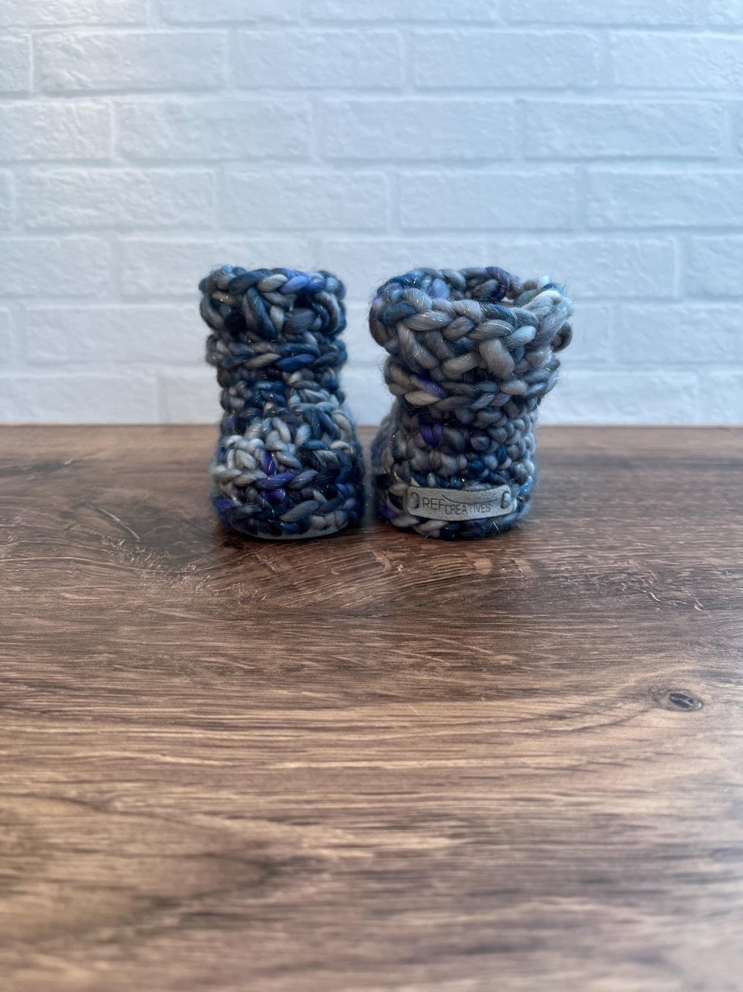 3-6 months - Luxury Sparkly Grey Blue “My First Christmas” Merino Wool Crochet Baby Booties - Hand Crocheted Baby Booties w Hand Dyed Yarn