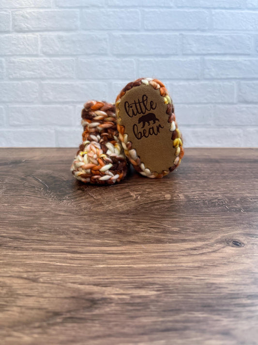 3-6 months - Luxury Sparkly “Little Bear” Merino Wool Crochet Baby Booties - Hand Crocheted Baby Booties with Hand Dyed Yarn