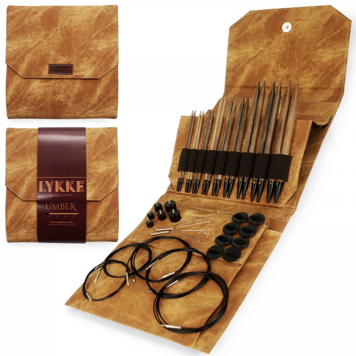 Lykke Knitting Needles - Umber Long Interchangeable Circular Needle Set - Umber Denim Effect