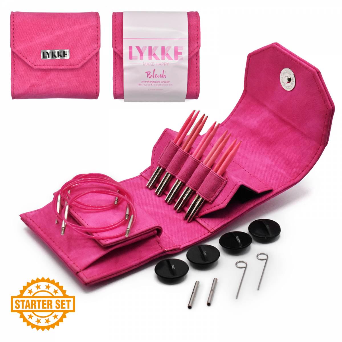 Lykke Knitting Needles - Blush Starter 3.5" Interchangeable Circular Needle Set - Fuchsia Denim Effect