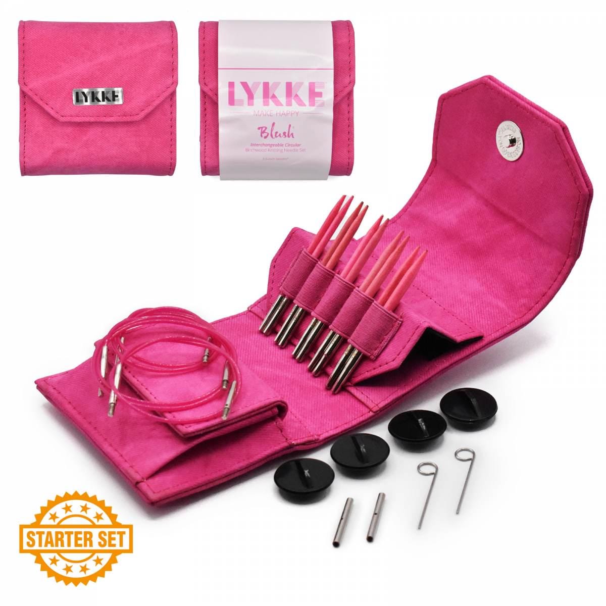 Lykke Knitting Needles - Blush Starter 3.5" Interchangeable Circular Needle Set - Fuchsia Denim Effect