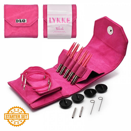 Lykke Knitting Needles - Blush Starter 3.5" Interchangeable Circular Needle Set - Fuchsia Denim Effect