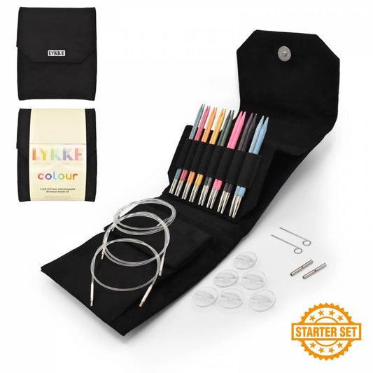 Lykke Knitting Needles - Colour Starter 5" Interchangeable Circular Needle Set - Black Vegan Suede