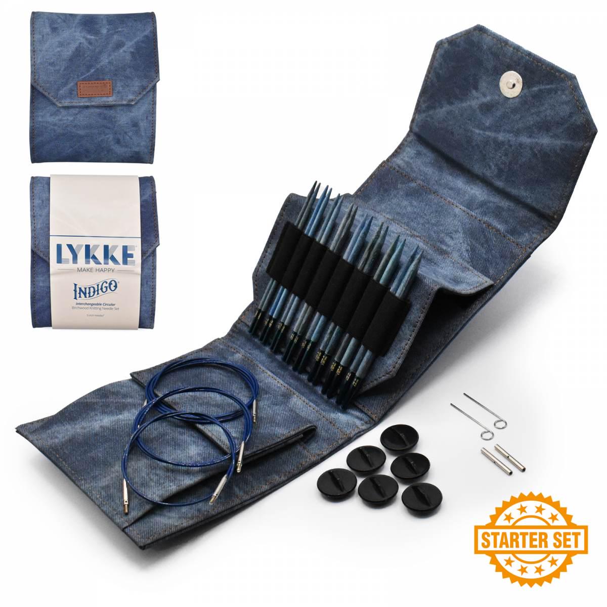 Lykke Knitting Needles - Indigo Starter 5" Interchangeable Circular Needle Set - Azure Denim Effect
