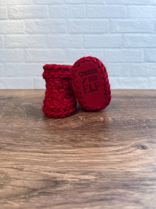 0-3 months - Luxury Blue “Cheeky Little Elf” Merino Wool Crochet Baby Booties - Hand Crocheted Baby Booties with Hand Dyed Yarn