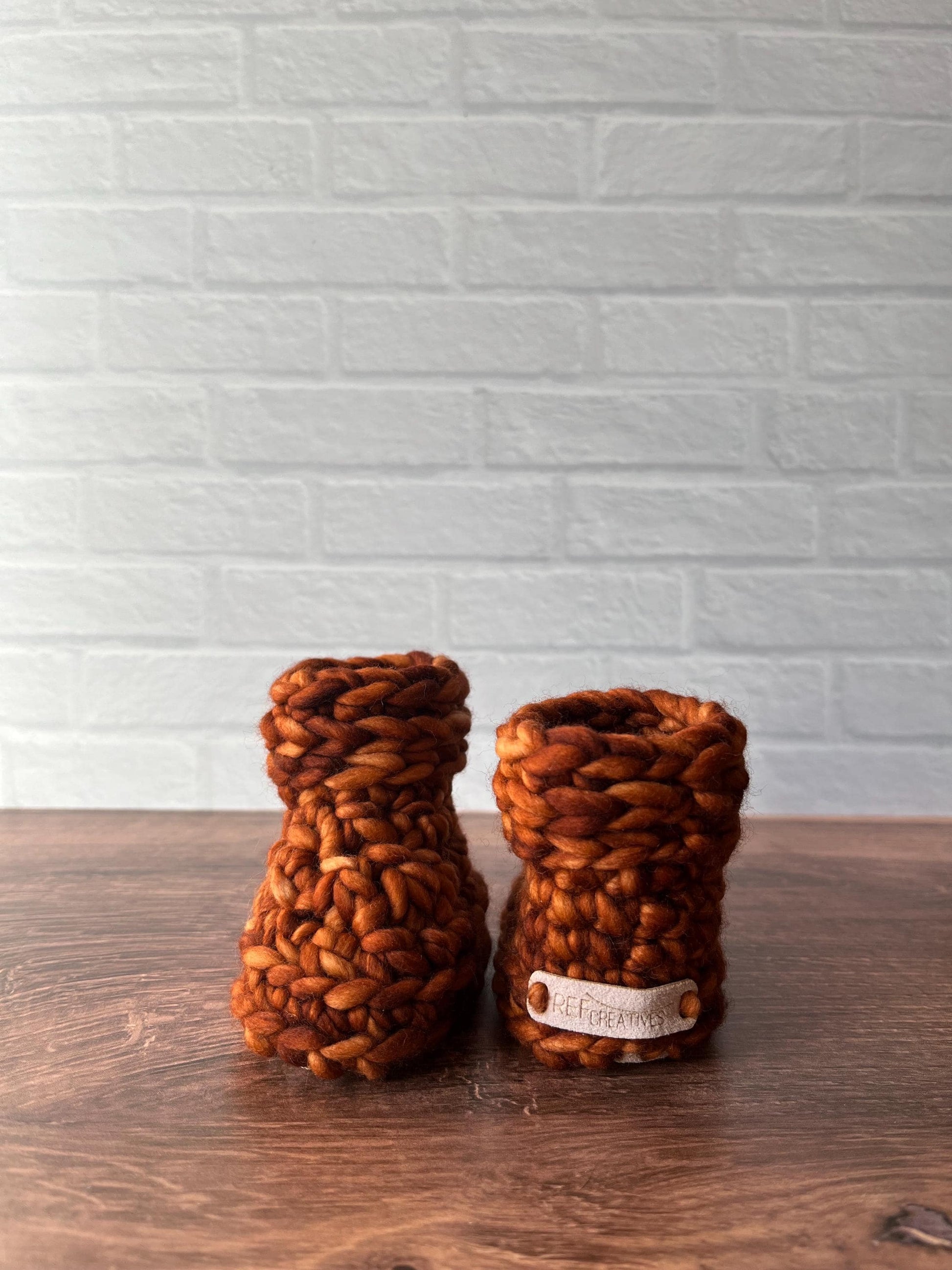 0-3 months - Luxury Brown “Cutest Reindeer of All” Merino Wool Crochet Baby Booties - Hand Crocheted Baby Booties with Hand Dyed Yarn