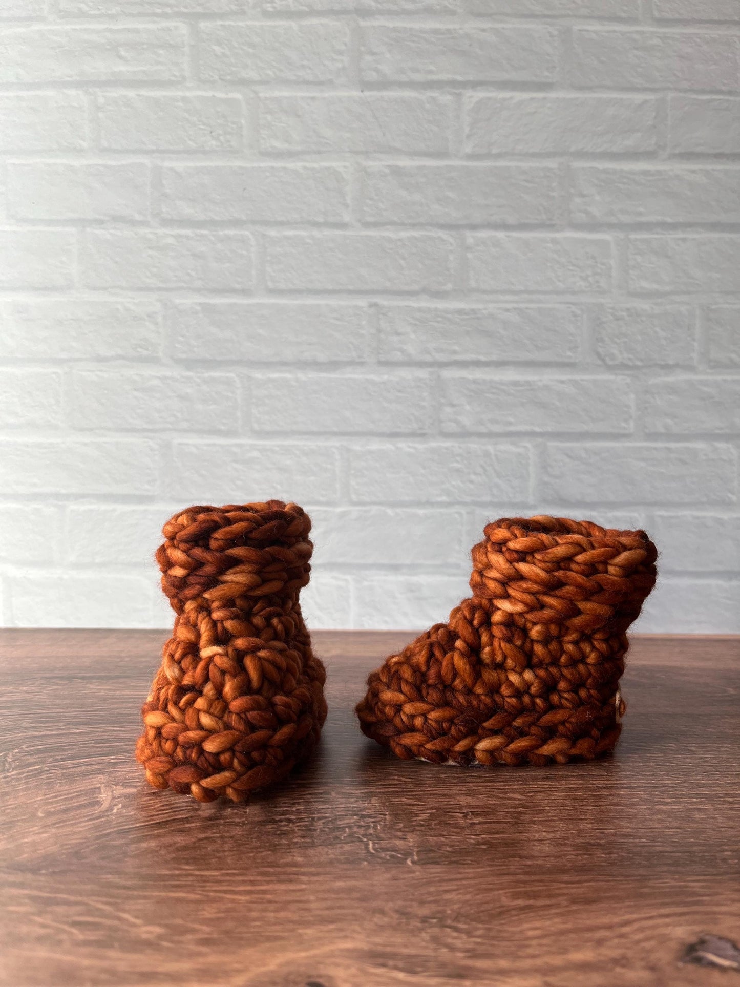 0-3 months - Luxury Brown “Cutest Reindeer of All” Merino Wool Crochet Baby Booties - Hand Crocheted Baby Booties with Hand Dyed Yarn