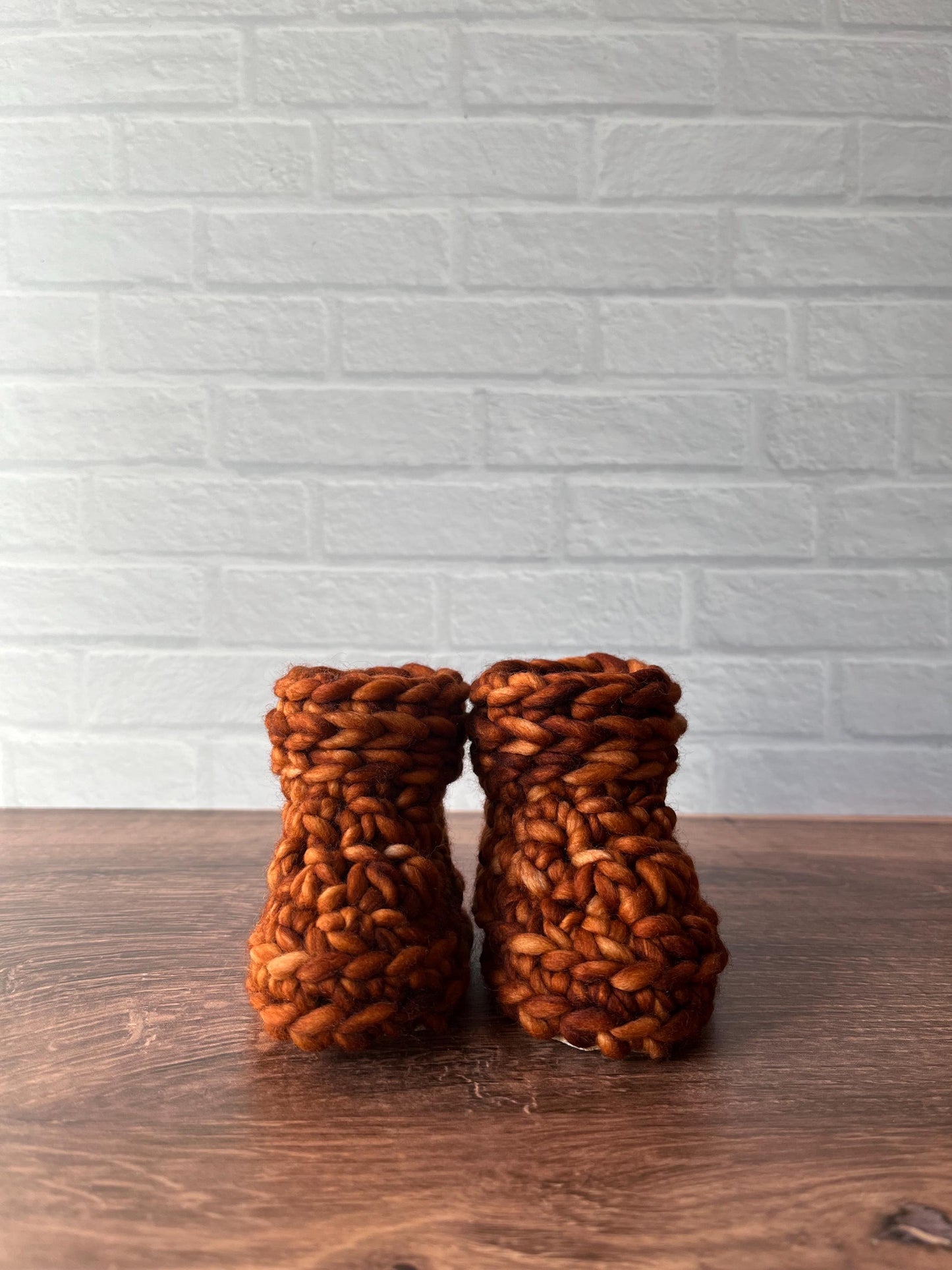 0-3 months - Luxury Brown “Cutest Reindeer of All” Merino Wool Crochet Baby Booties - Hand Crocheted Baby Booties with Hand Dyed Yarn