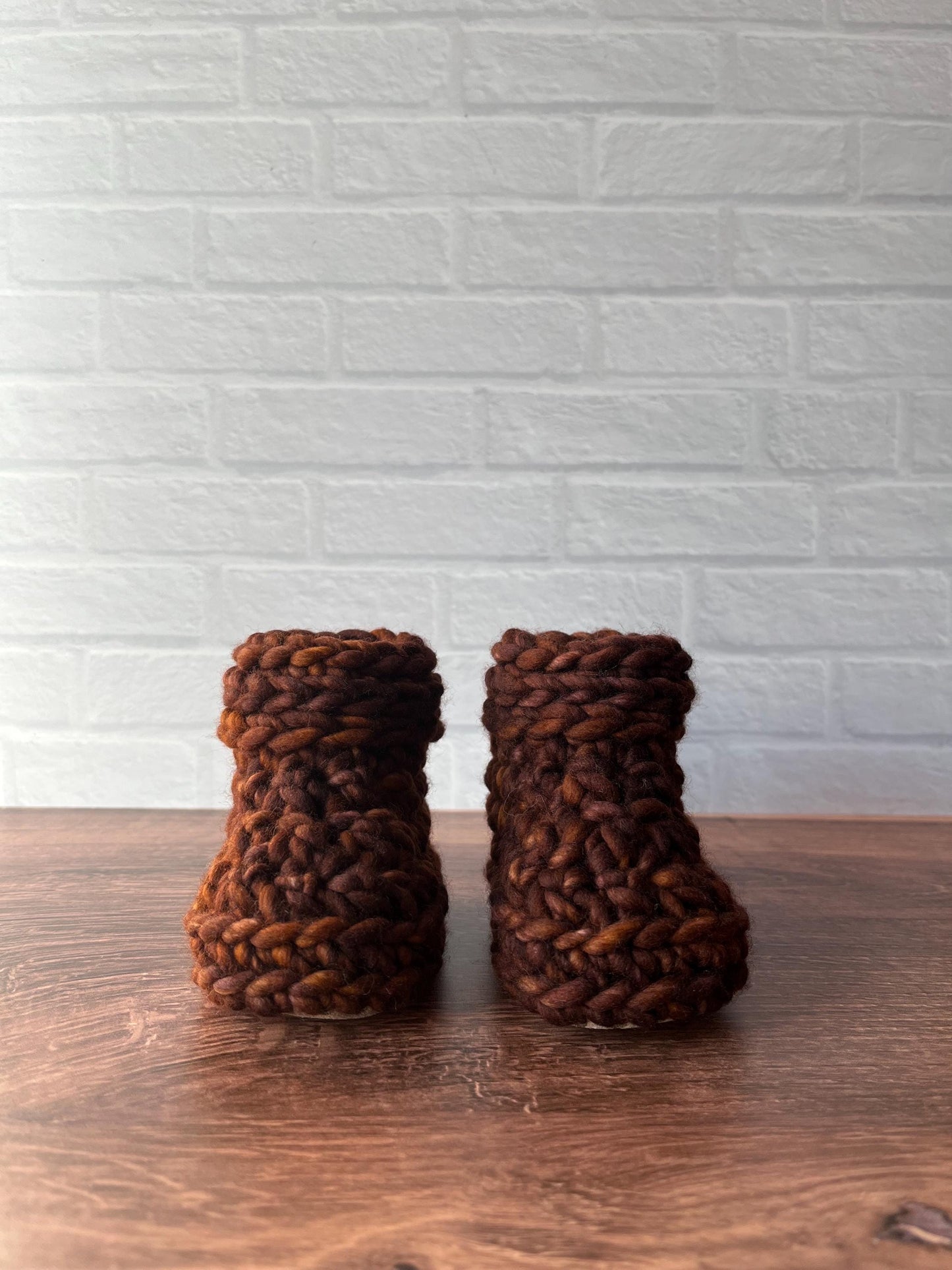 3-6 months - Luxury Brown “Cutest Reindeer of All” Merino Wool Crochet Baby Booties - Hand Crocheted Baby Booties with Hand Dyed Yarn