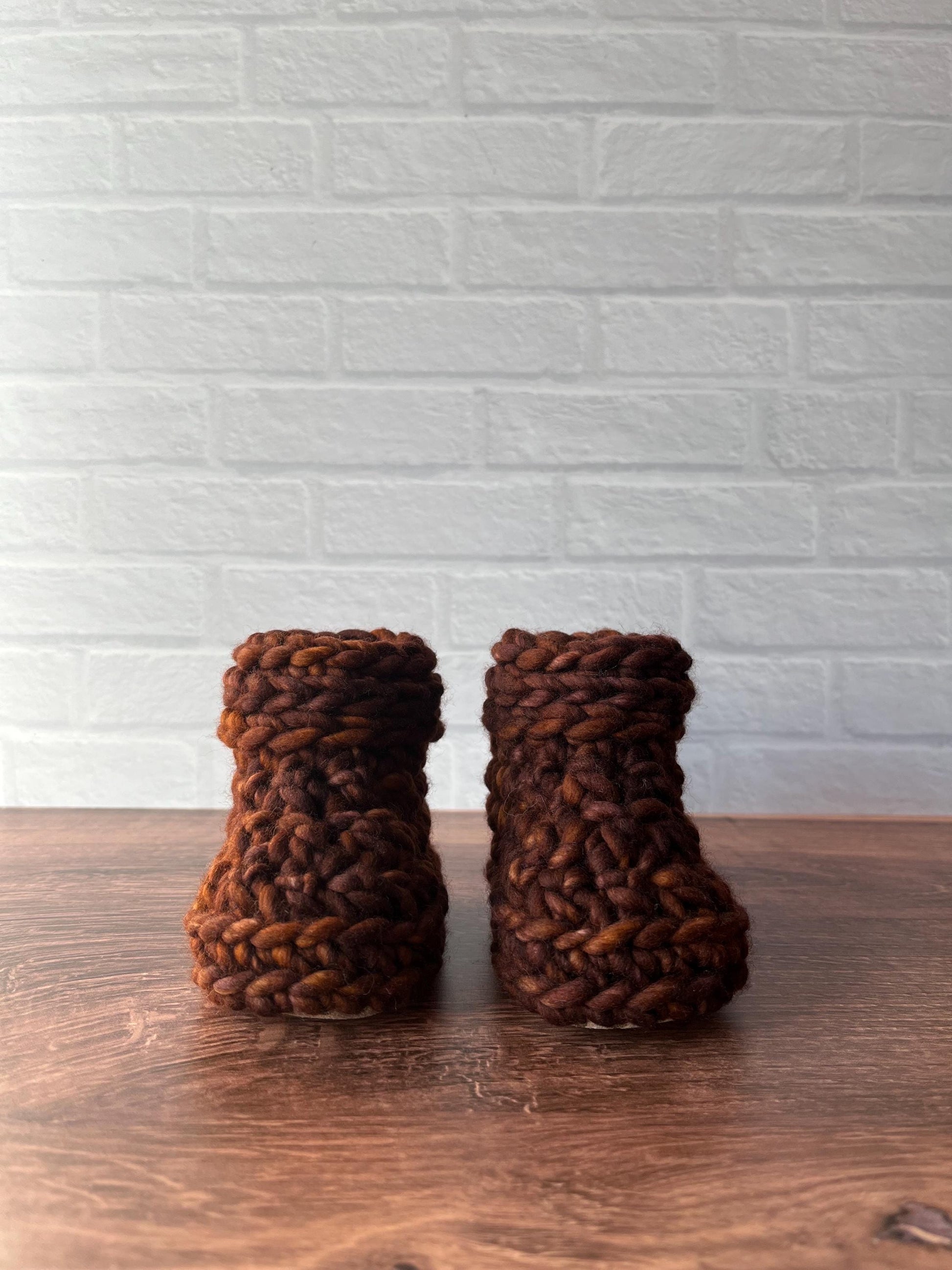 3-6 months - Luxury Brown “Cutest Reindeer of All” Merino Wool Crochet Baby Booties - Hand Crocheted Baby Booties with Hand Dyed Yarn