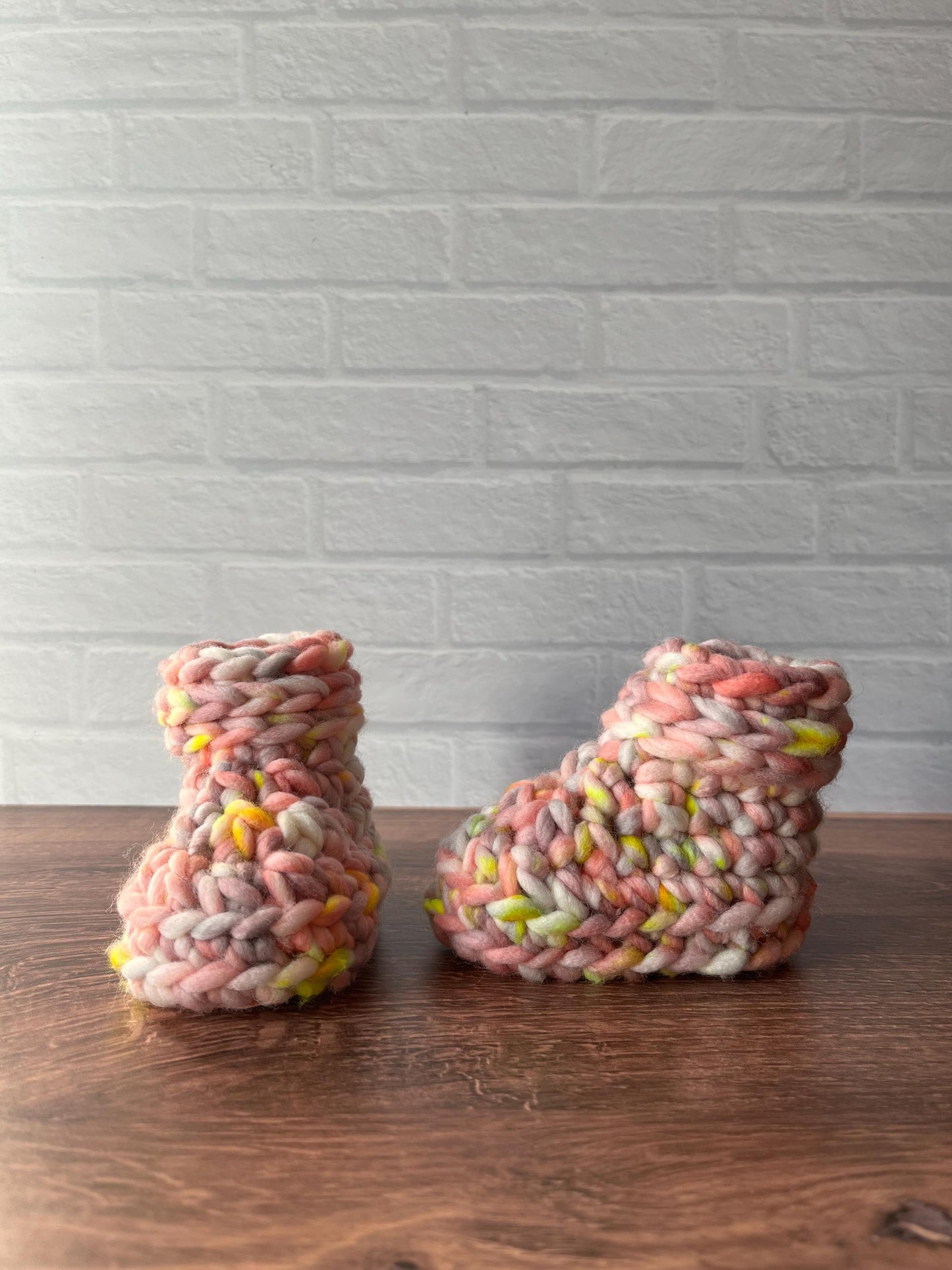 3-6 months - Luxury Pastel Pink Hearts Merino Wool Crochet Baby Booties - Hand Crocheted Baby Booties with Hand Dyed Yarn
