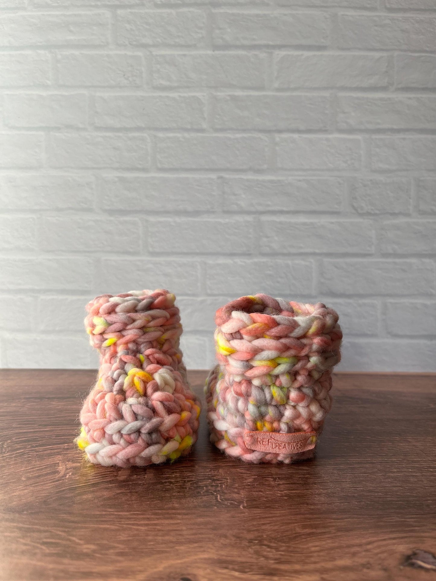 3-6 months - Luxury Pastel Pink Hearts Merino Wool Crochet Baby Booties - Hand Crocheted Baby Booties with Hand Dyed Yarn