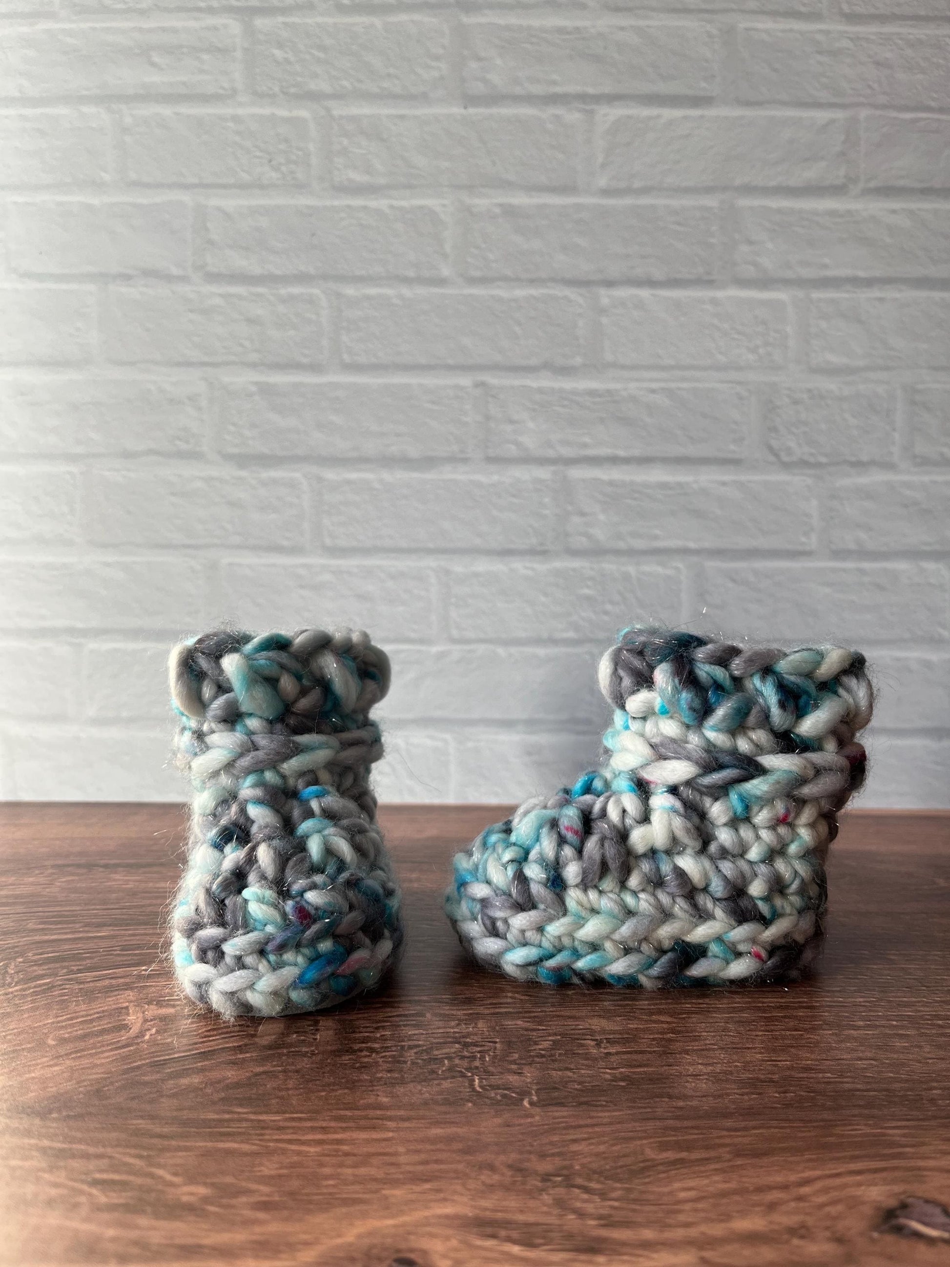 3-6 months - Luxury Sparkly “I'm Snow Cute” Merino Wool Crochet Baby Booties - Hand Crocheted Baby Booties with Hand Dyed Yarn