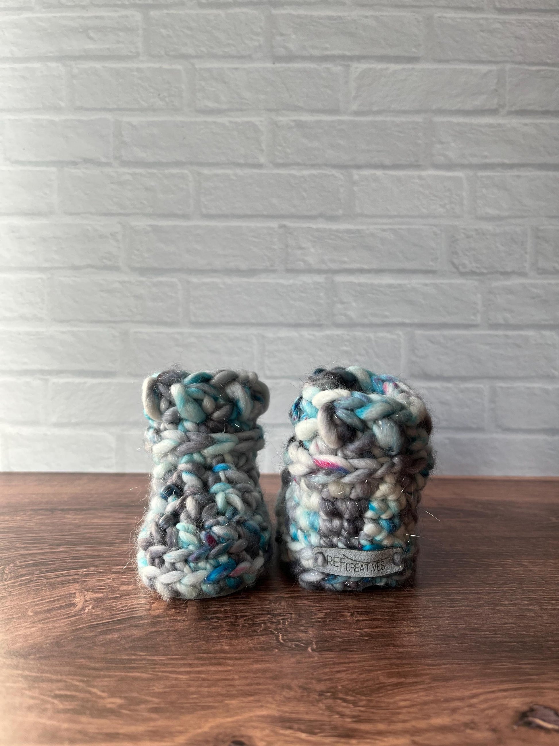 3-6 months - Luxury Sparkly “I'm Snow Cute” Merino Wool Crochet Baby Booties - Hand Crocheted Baby Booties with Hand Dyed Yarn