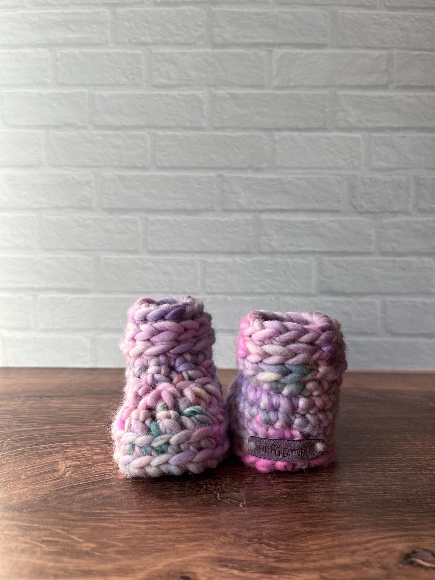 3-6 months - Luxury Pastel “Hello I’m New Here” Merino Wool Crochet Baby Booties - Hand Crocheted Baby Booties with Hand Dyed Yarn