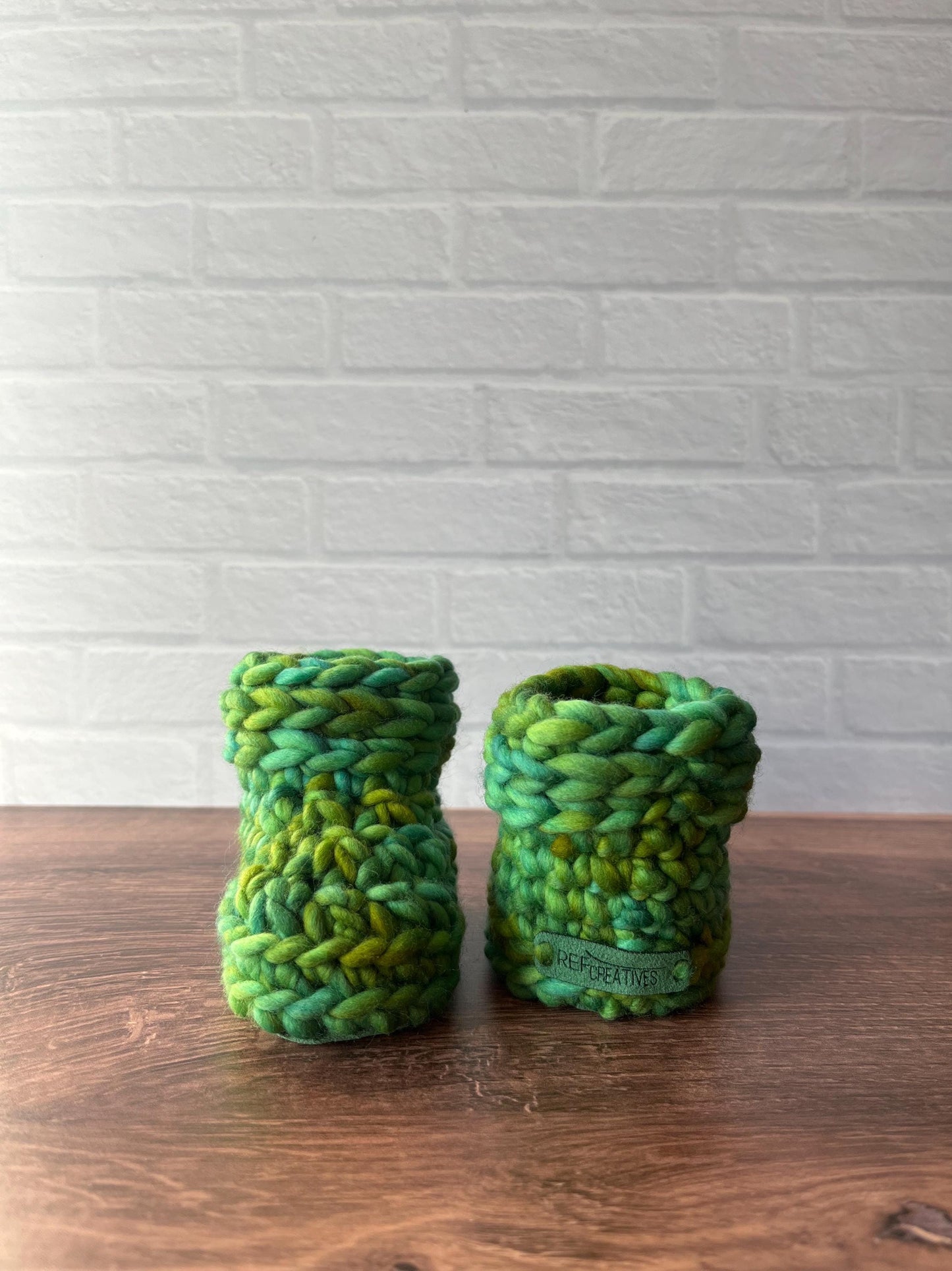 3-6 months - Luxury Green “Dear Santa I Can Explain” Merino Wool Crochet Baby Booties - Hand Crocheted Baby Booties with Hand Dyed Yarn
