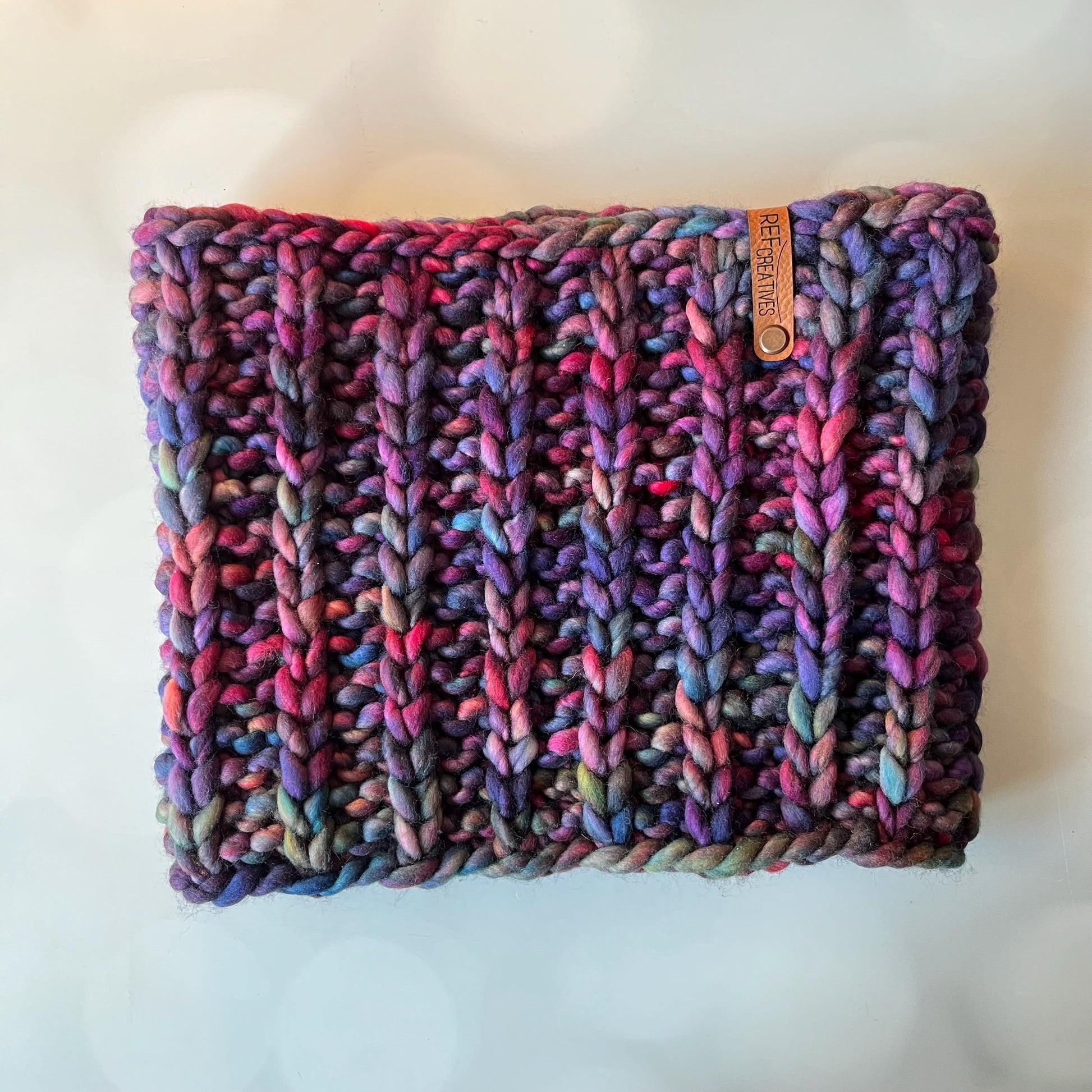 Luxury Purple Red Blue Merino Wool Knit Neckwarmer - Hand Knit Cowl with Hand Dyed Yarn