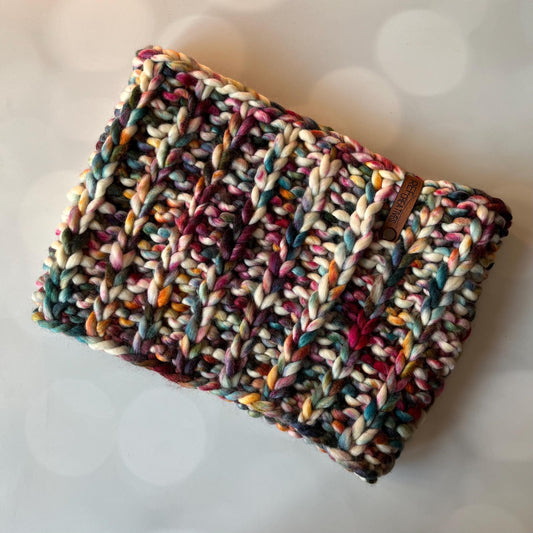Luxury Muted Rainbow Merino Wool Knit Neckwarmer - Hand Knit Cowl with Hand Dyed Yarn