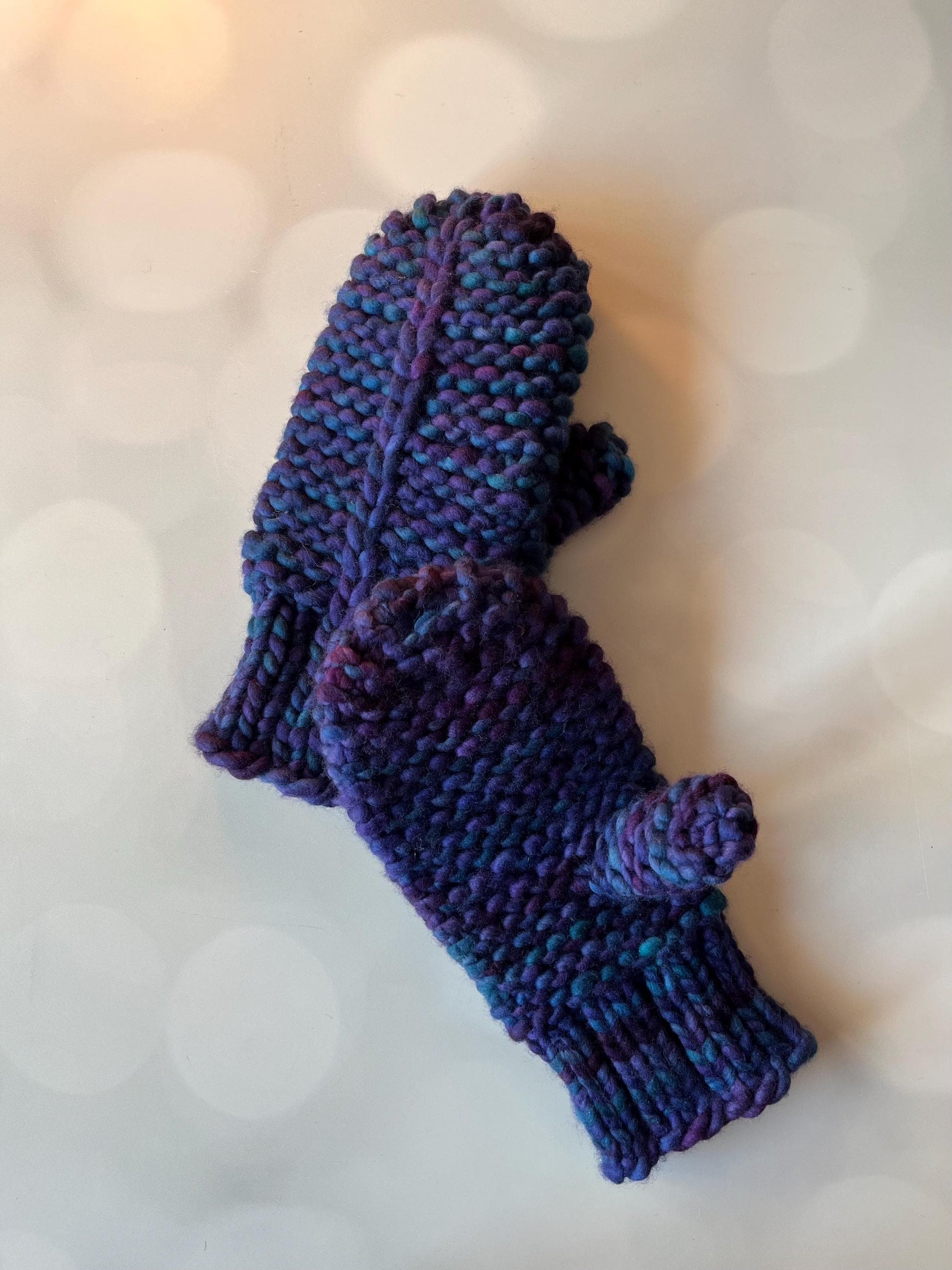 Luxury Blue Purple Merino Wool Knit Mittens - Stained Glass Hand Knit Mittens with Hand Dyed Yarn