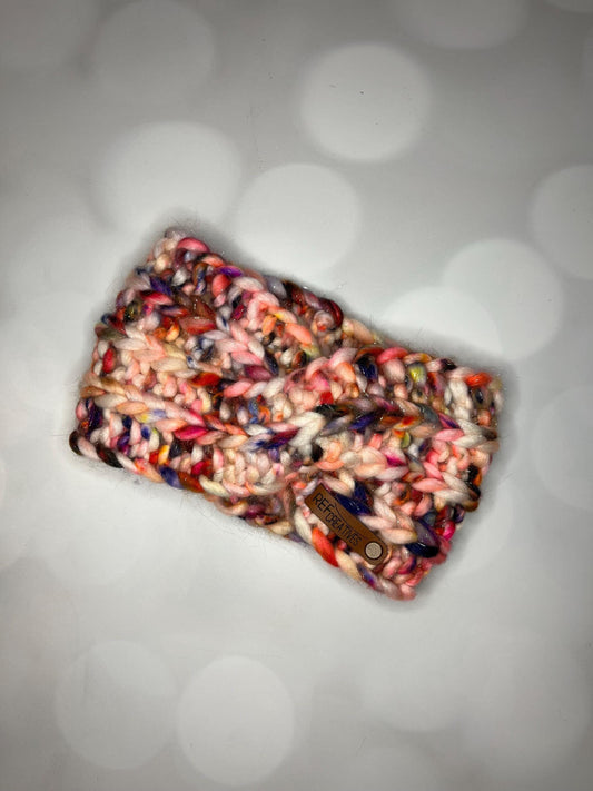 Luxury Sparkly Peachy Speckled Hand Knit Ear Warmer with Hand Dyed Yarn