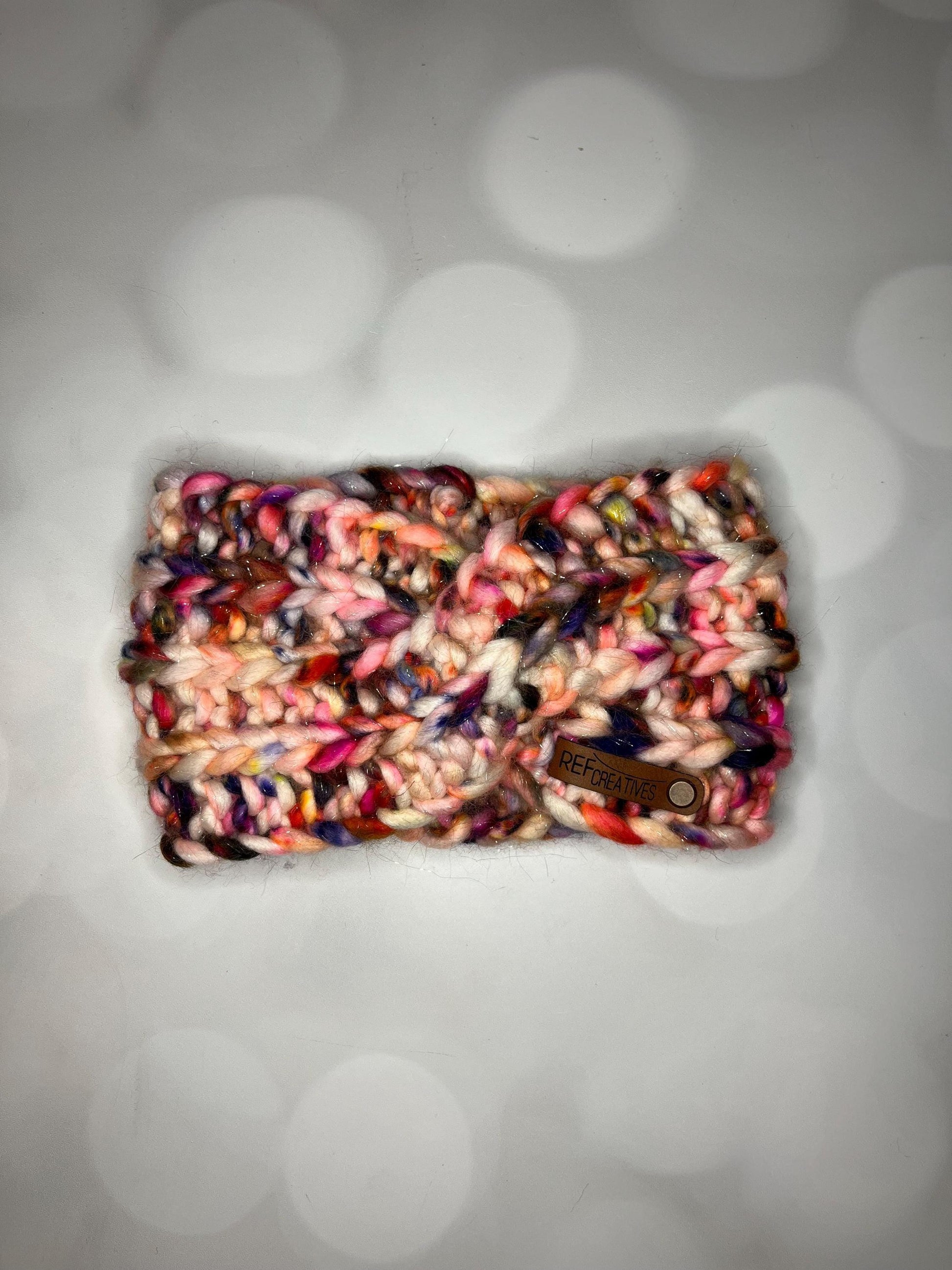 Luxury Sparkly Peachy Speckled Hand Knit Ear Warmer with Hand Dyed Yarn