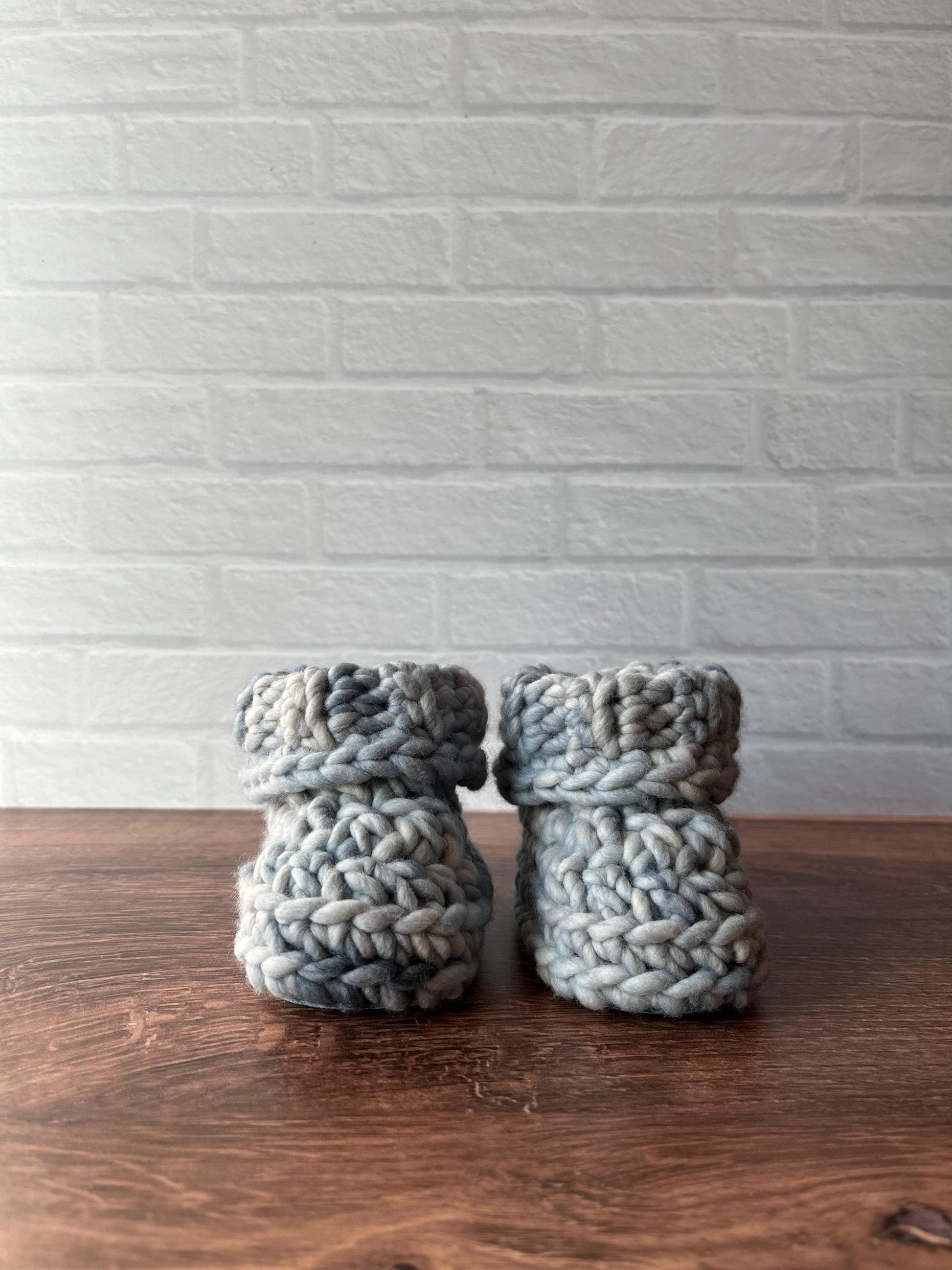 3-6 months - Luxury Grey Blue “I’m Snow Cute” Merino Wool Crochet Baby Booties - Hand Crocheted Baby Booties with Hand Dyed Yarn