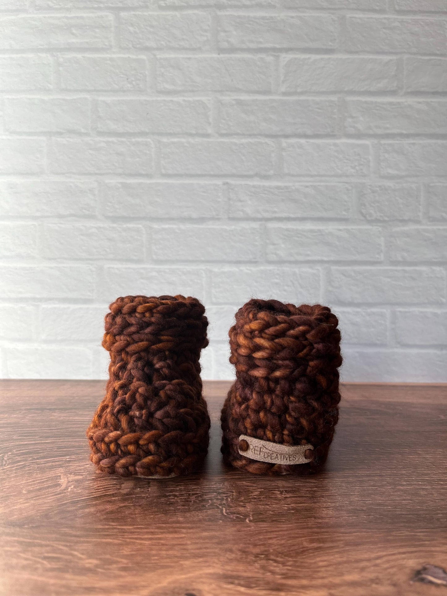 3-6 months - Luxury Brown “Cutest Reindeer of All” Merino Wool Crochet Baby Booties - Hand Crocheted Baby Booties with Hand Dyed Yarn