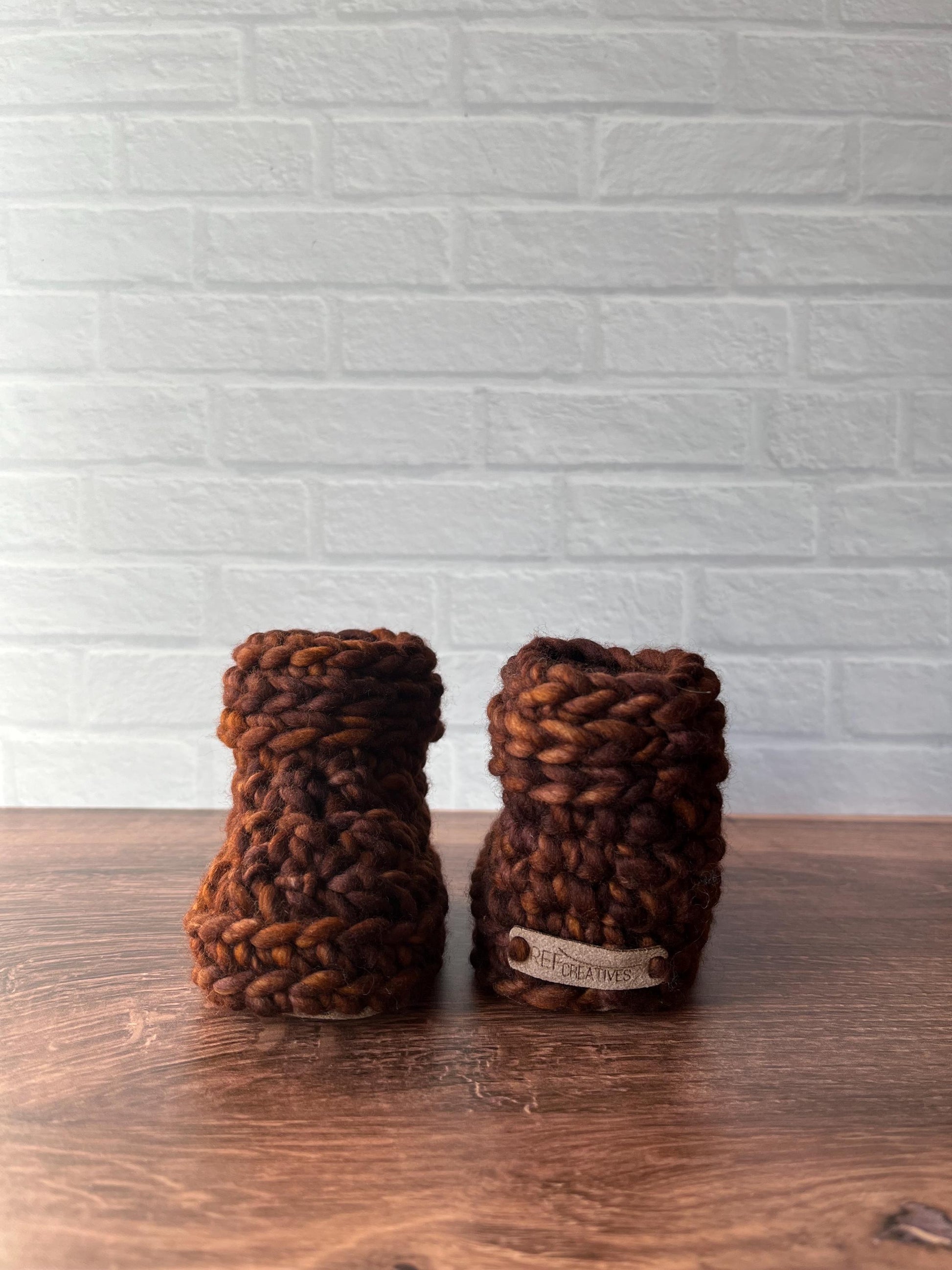 3-6 months - Luxury Brown “Cutest Reindeer of All” Merino Wool Crochet Baby Booties - Hand Crocheted Baby Booties with Hand Dyed Yarn